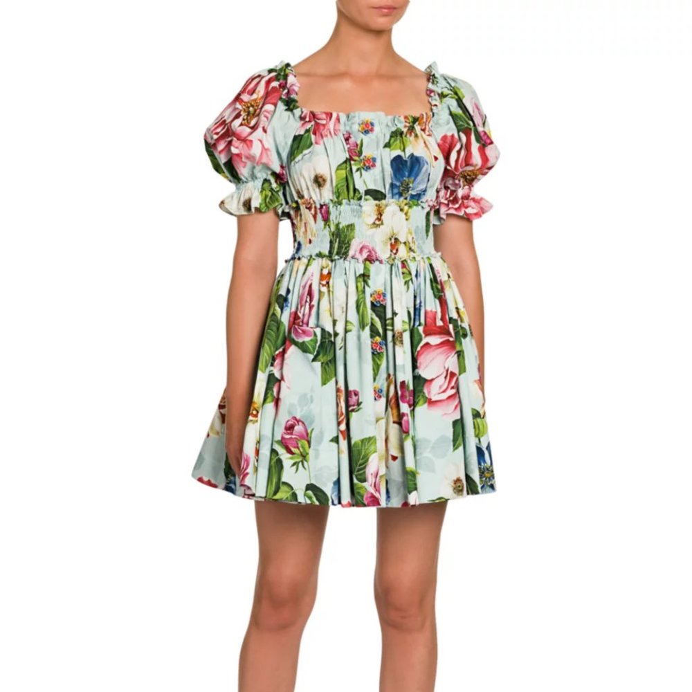 Dolce & Gabbana Poplin Floral-Print Puff Dress